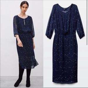 Aritzia Babaton Pieter navy polka dot midi dress